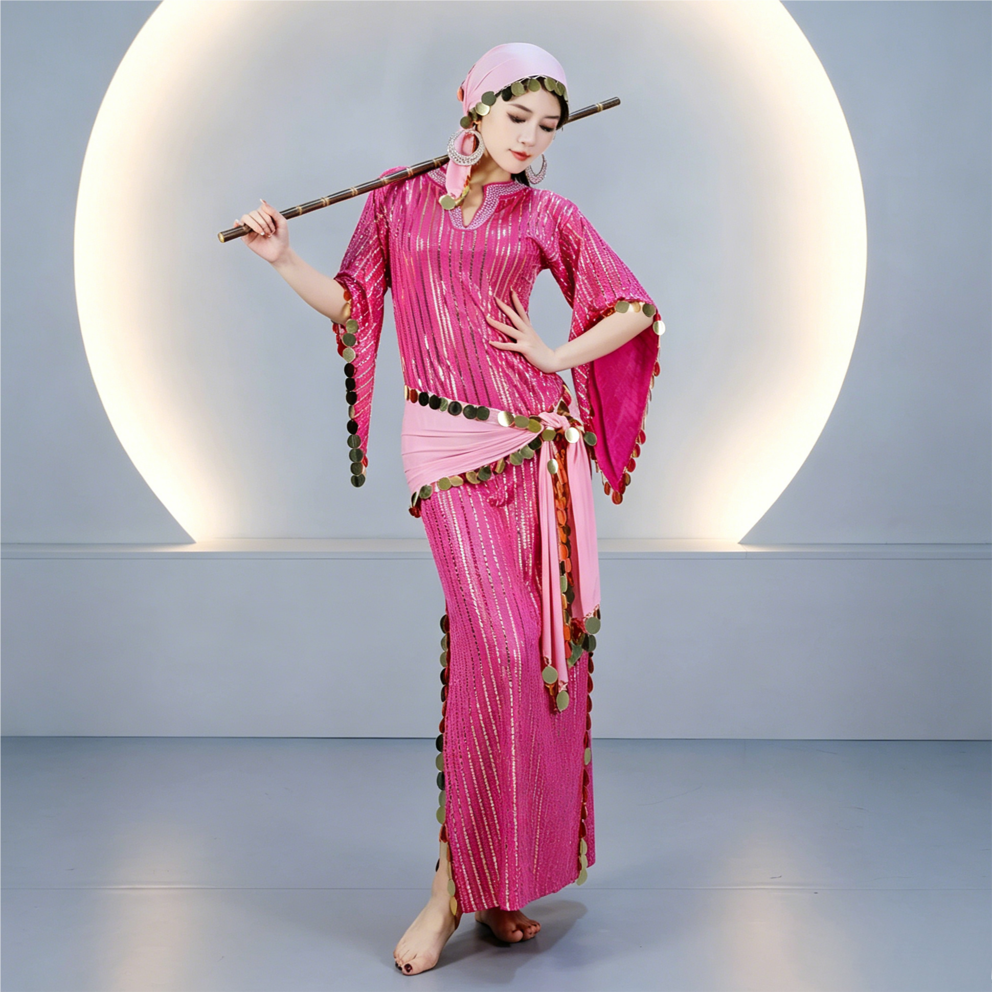 Robes de Danse du Ventre Baladi pour Femmes, Col en V, Tenue de Danse Folklorique Saidi, Robe Égyptienne, Costume de Cabaret, Robe de Danse de Groupe, Ceinture à Pièces
