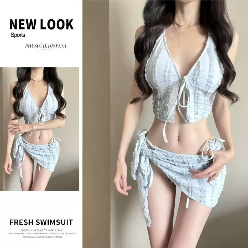 Maillot de bain trois pièces sexy et innocent de style japonais pour femme, maillot de bain séparé sexy pour petite poitrine avec effet push-up