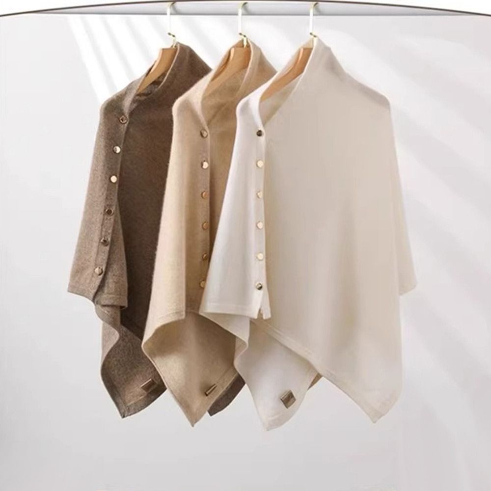 Nouveau avec bouton Pashmina châle épais chaud épaule haut irrégulier décontracté tricoté épais chaud Poncho automne hiver