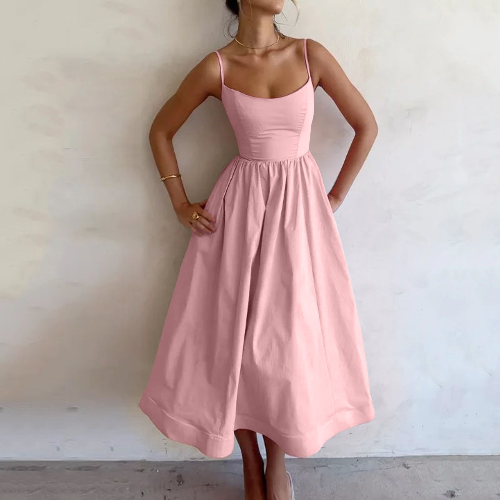 Robes pour femmes, robe d'été à bretelles, couleur unie, balançoire, sans manches, bretelles Spaghetti, ligne A, robes de soirée de plage, 2025