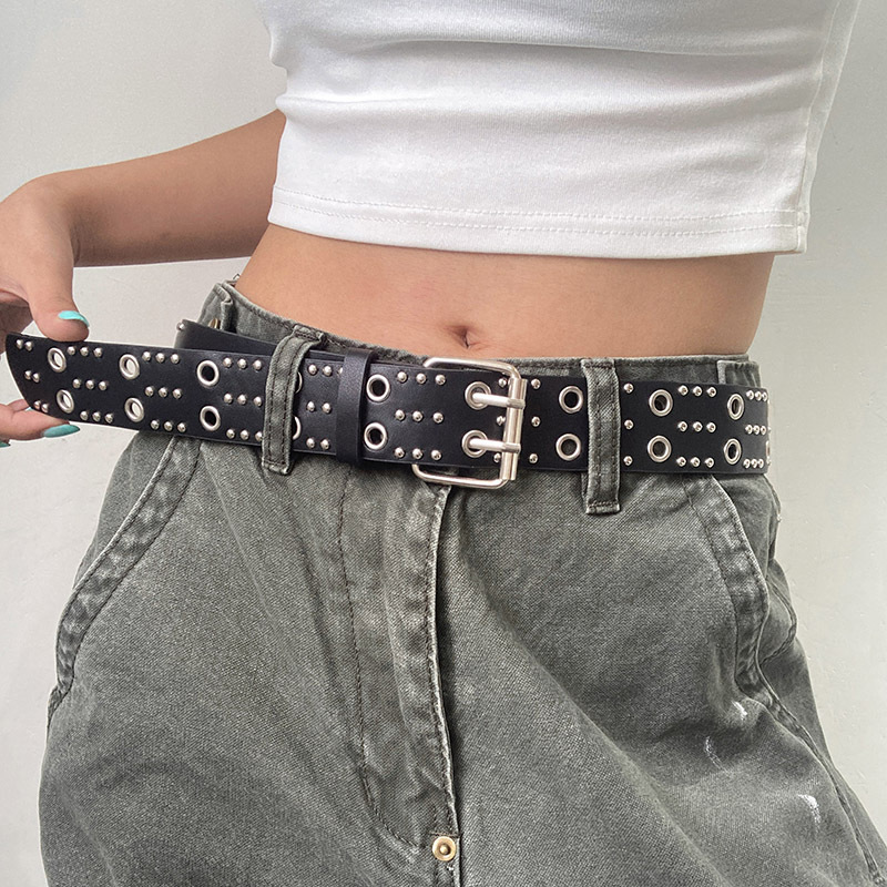Ceinture punk à double boucle, style heavy metal, ceinture décorative coréenne pour jeans