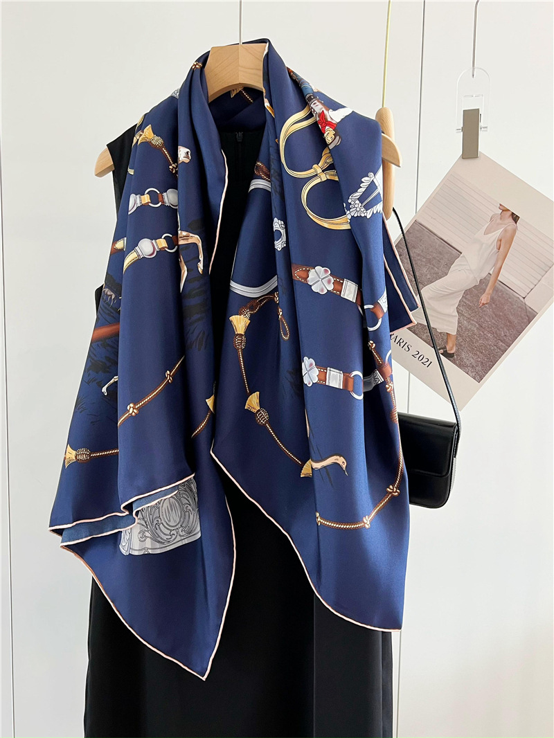 Foulard en soie de mûrier pour femmes, châles à bords roulés à la main, grandes écharpes carrées de luxe de styliste, décoration de cou pour vêtements, 135CM