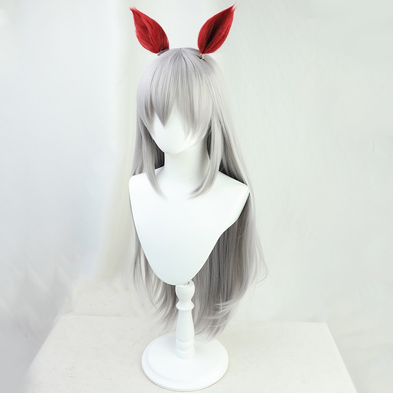 Anime jolie Derby Tamamo croix Cosplay perruque longue gris cheveux et queue Halloween fête carnaval jeu de rôle perruques synthétiques femmes