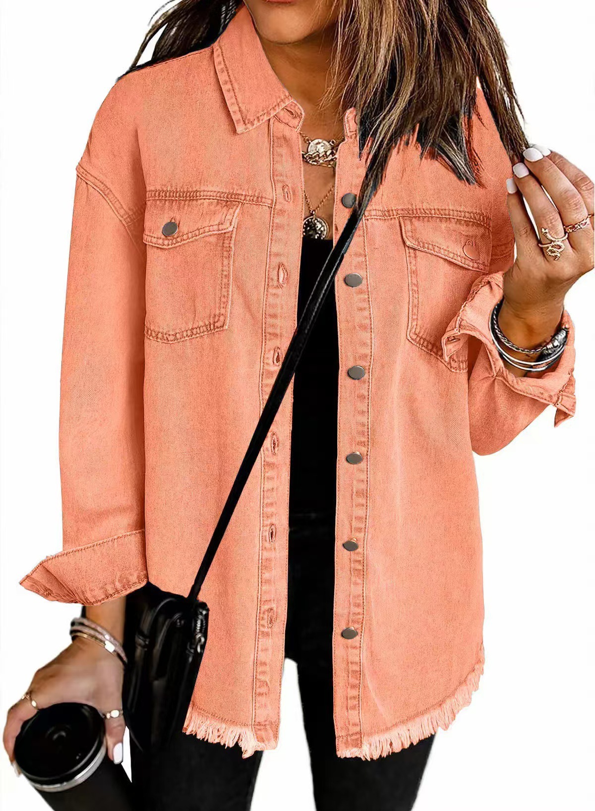 Veste en jean délavé tendance pour femmes, nouvelle collection printemps-automne, bords garnés, coupe classique décontractée pour dames