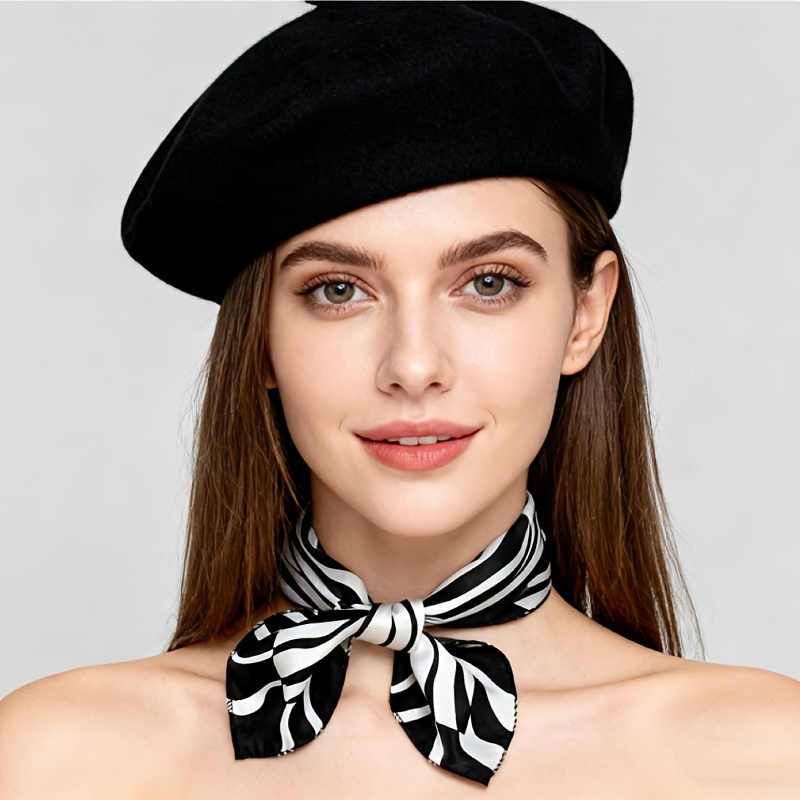Ensemble chapeau et écharpe pour femme, 2 pièces, pour l'automne et l'hiver, béret pour femme avec nœud papillon, petit foulard carré, adapté aux chapeaux décoratifs pour femme