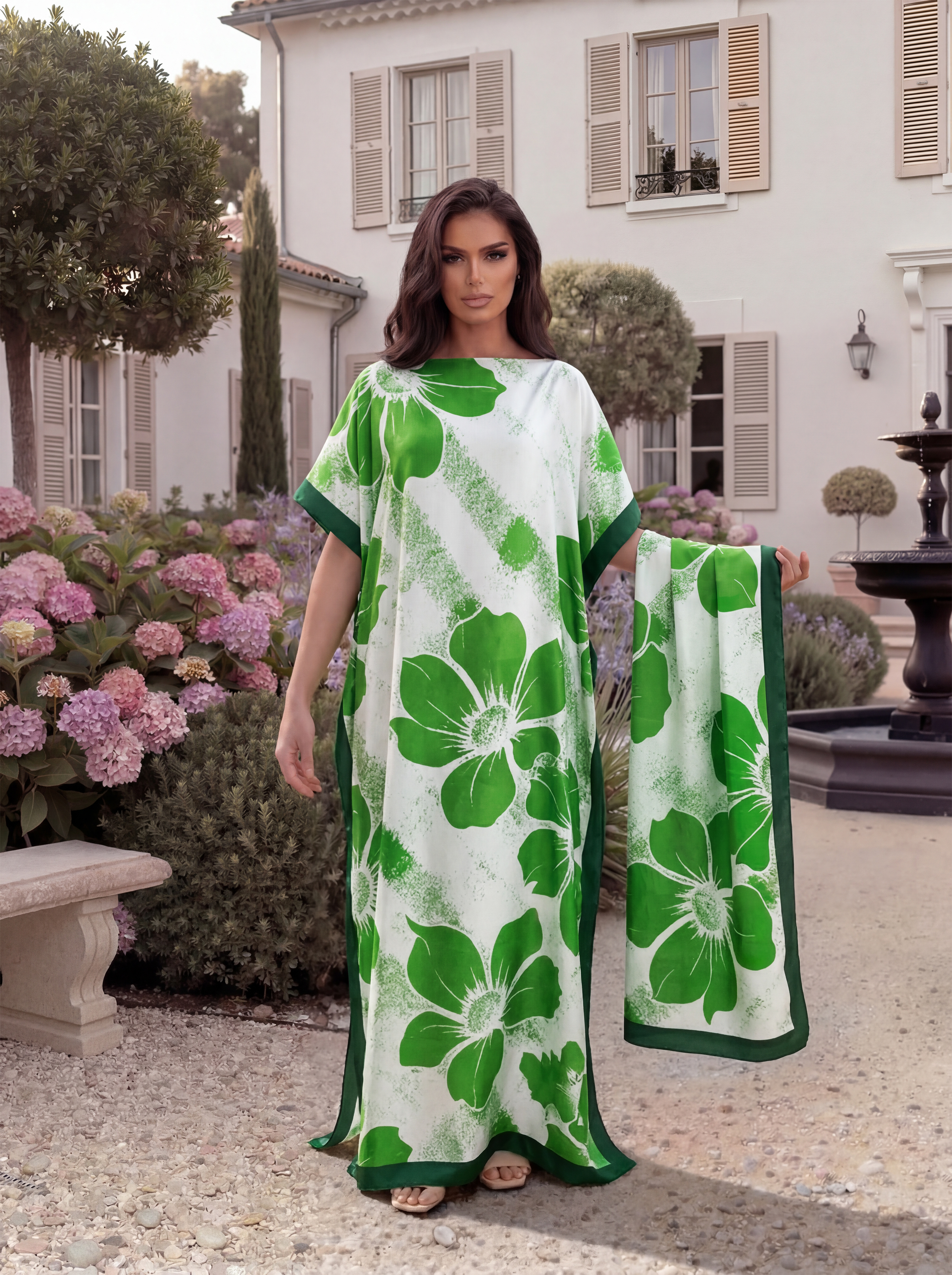 Abaya à imprimé floral ample avec foulard assorti, robe longue décontractée, tenue de vacances d'été pour femmes musulmanes africaines