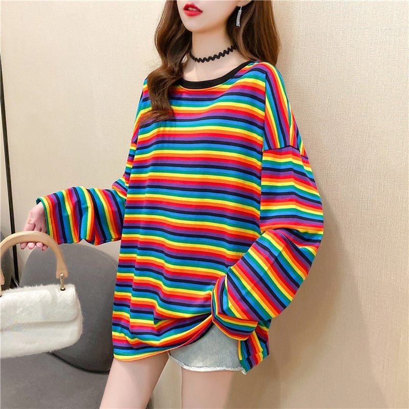KOSAHIKI – T-shirts à manches longues pour femmes, T-shirts amples rayés, hauts surdimensionnés, décontractés, de Style coréen, tendance, Ulzzang, printemps-automne