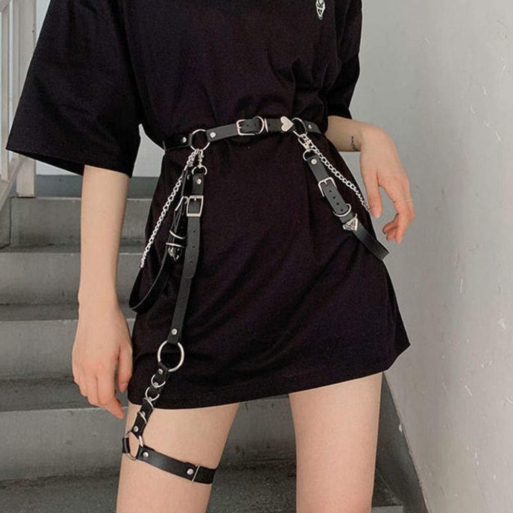 Ceinture de jupe en cuir PU pour femme, ceinture en métal, ceinture de robe en jean sexy, hip hop, rock, boîte de nuit, cœur, punk, femme