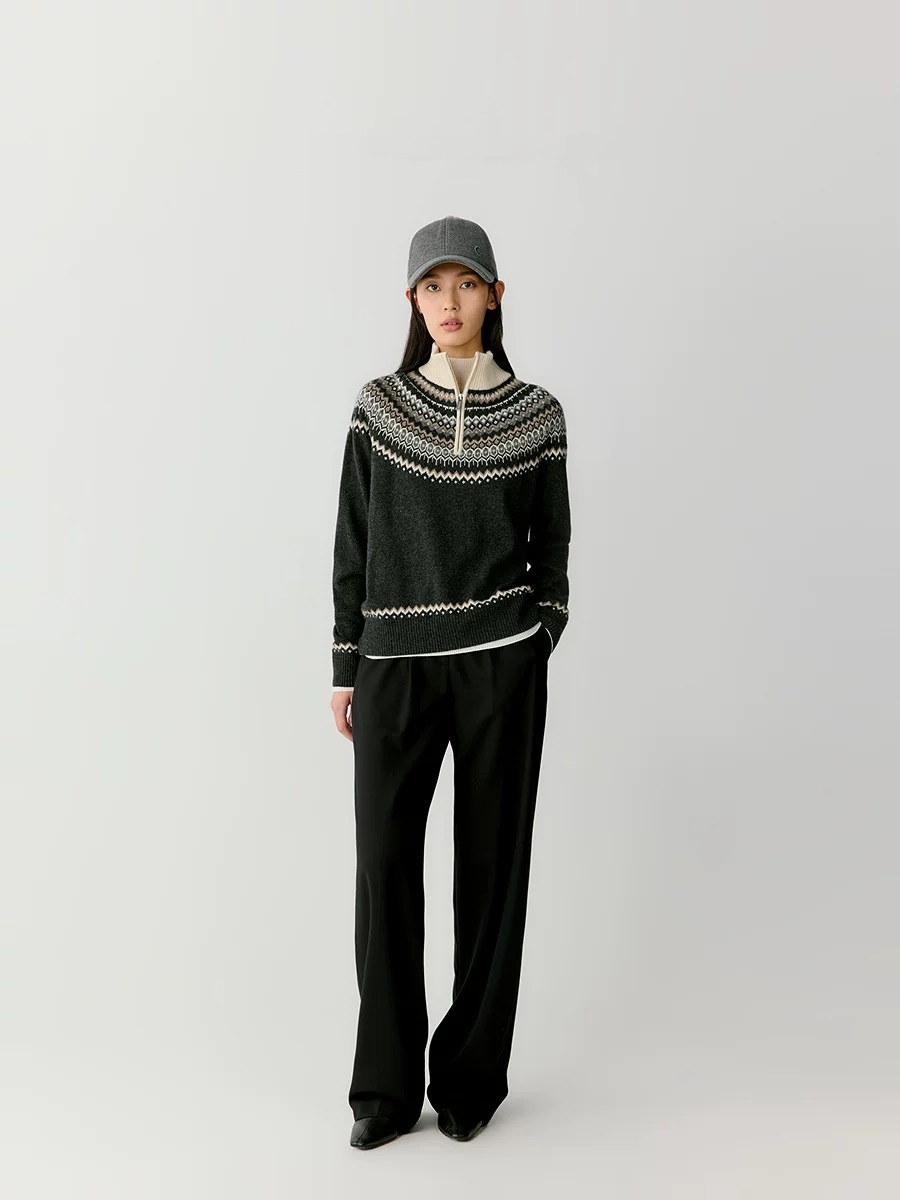 Femmes laine mérinos pull col mi-haut couleur bloquée pull femme cachemire demi fermeture éclair tricots automne hiver décontracté hauts