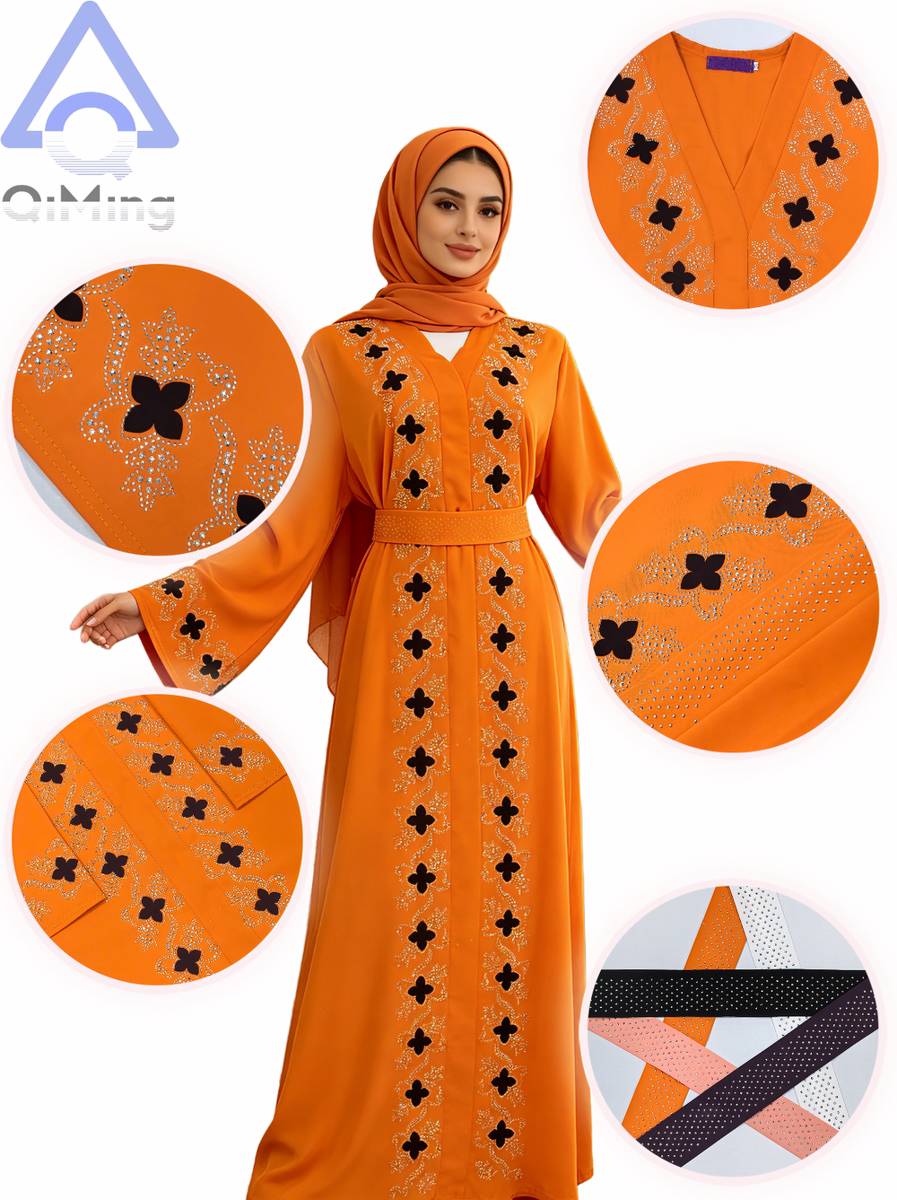 Robe Abaya Florale Fermée pour Femme Musulmane avec Ensemble Hijab, Luxe de Dubaï, Robes Arabes du Ramadan, Tenue de Prière Islamique Malaisienne