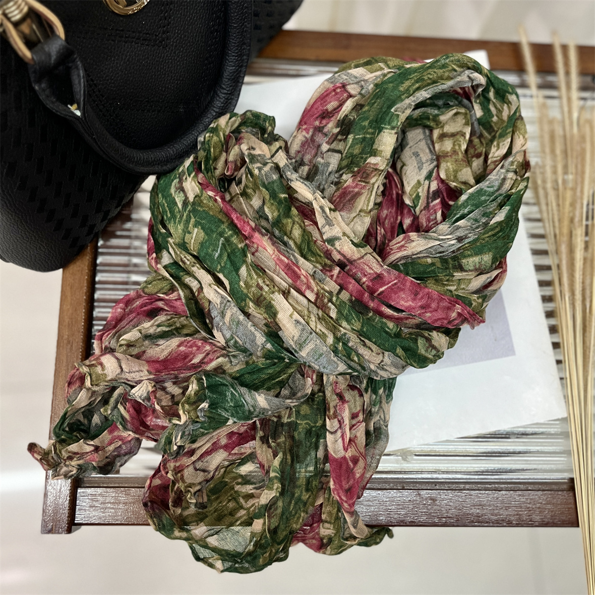 Mosaïque imprimé points Hijab écharpe mode plissée femmes Foulard élégant hiver longue écharpe châle