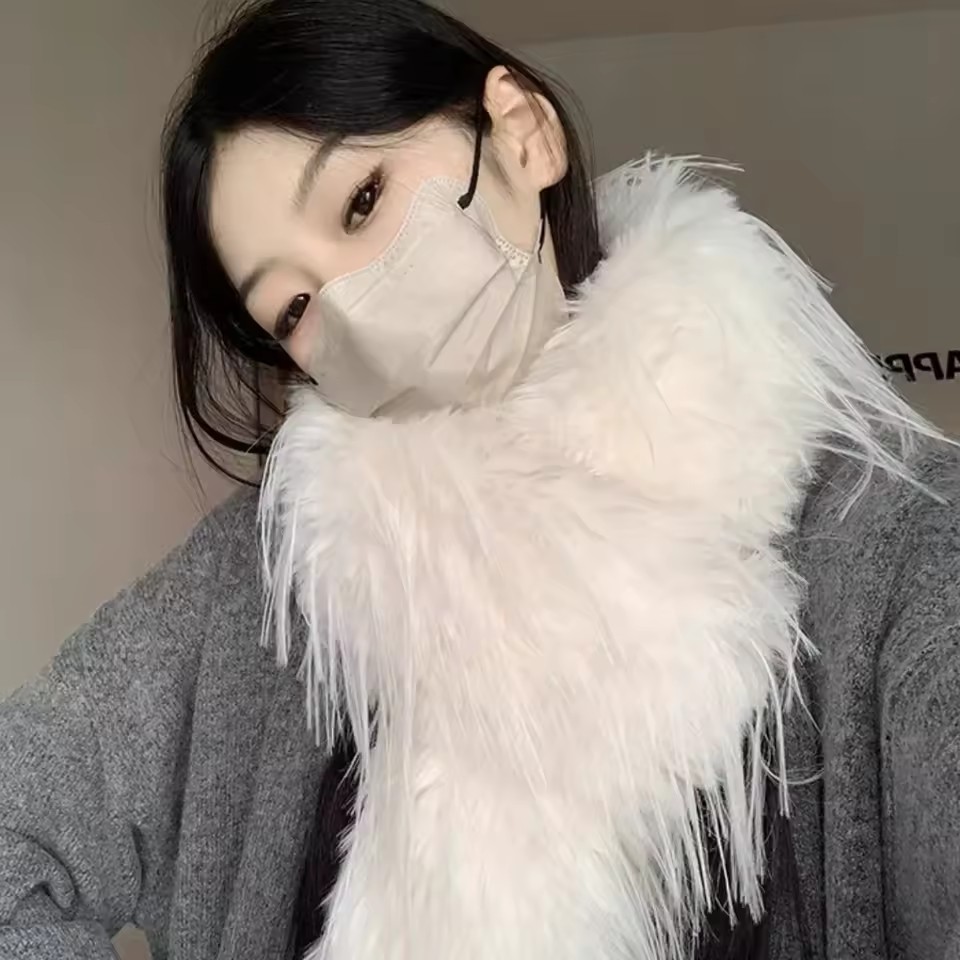 Nouveau blanc fausse fourrure écharpe pour femmes hiver chaud Long châle enveloppes coupe-vent moelleux cou couverture Bufanda longue décontracté Echarpe nouveau