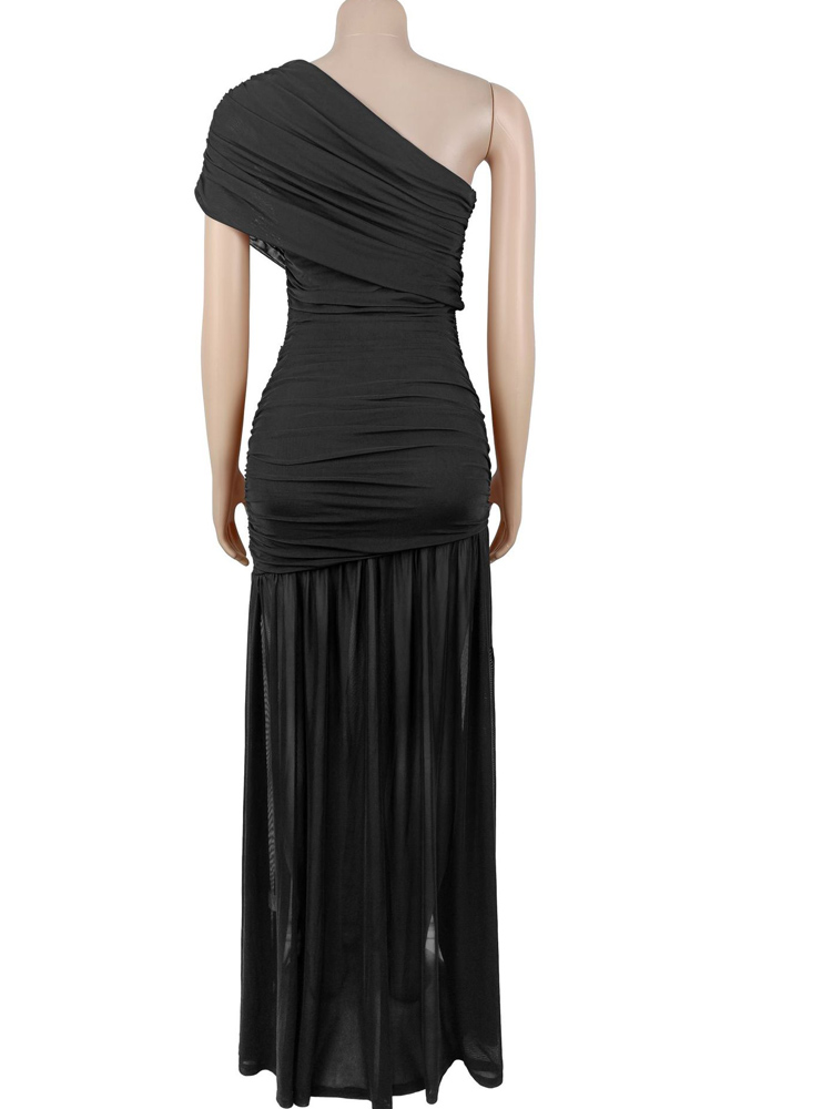 Robe de soirée élégante Bonnie Forest asymétrique à une épaule, moulante, avec détails métalliques, fente haute, longueur ras du sol, pour femmes, style célébrité