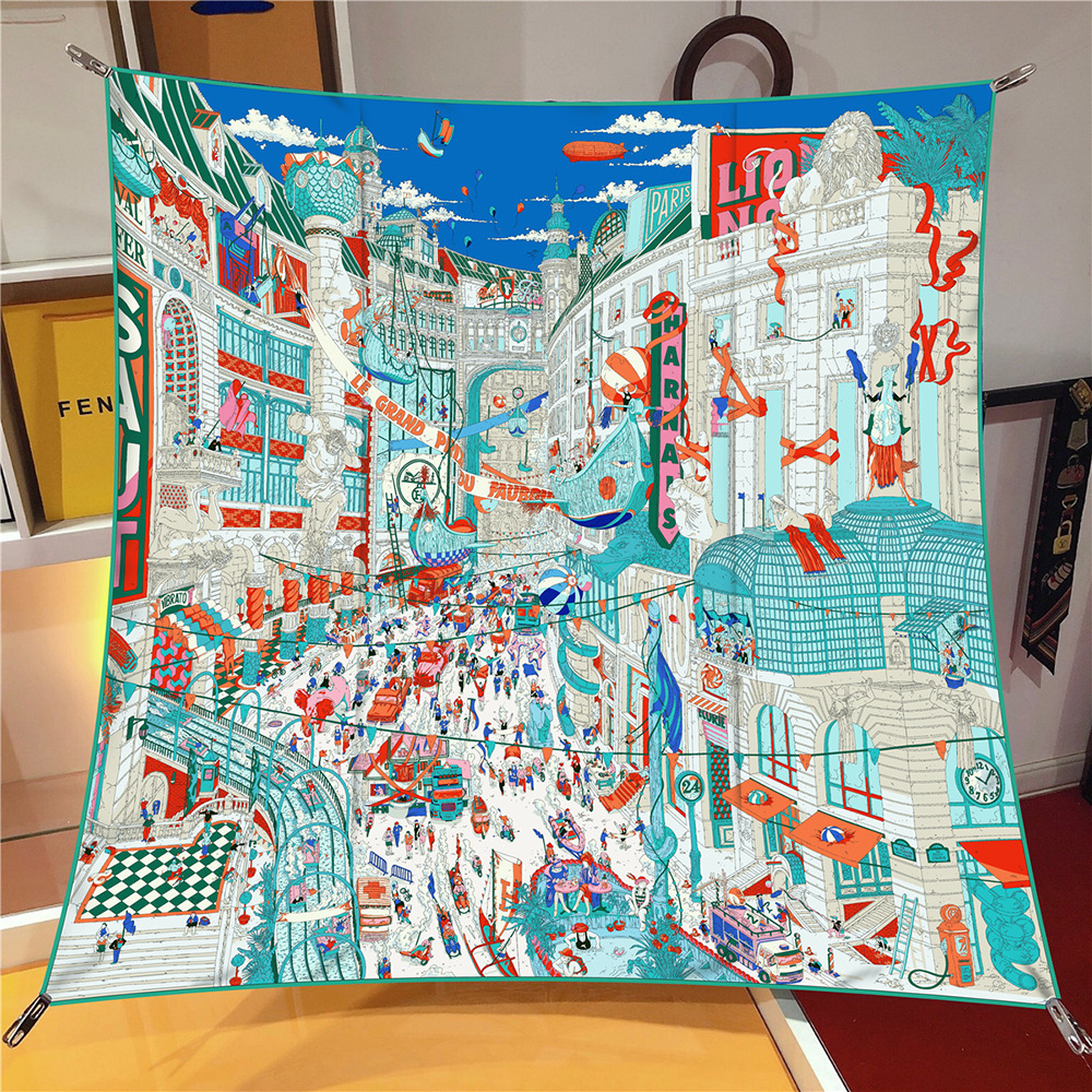 Ville de marque de luxe ​ ​ De Paris Foulard carré femmes sergé foulards en soie enveloppes plage châle Hijabs grands Foulards foulard chapeaux
