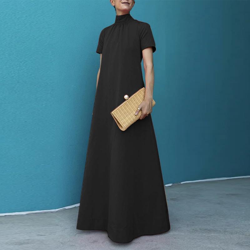 Robe longue ample à manches courtes pour femmes, gilet monochrome, robe de soirée décontractée, vêtements élégants, grande taille