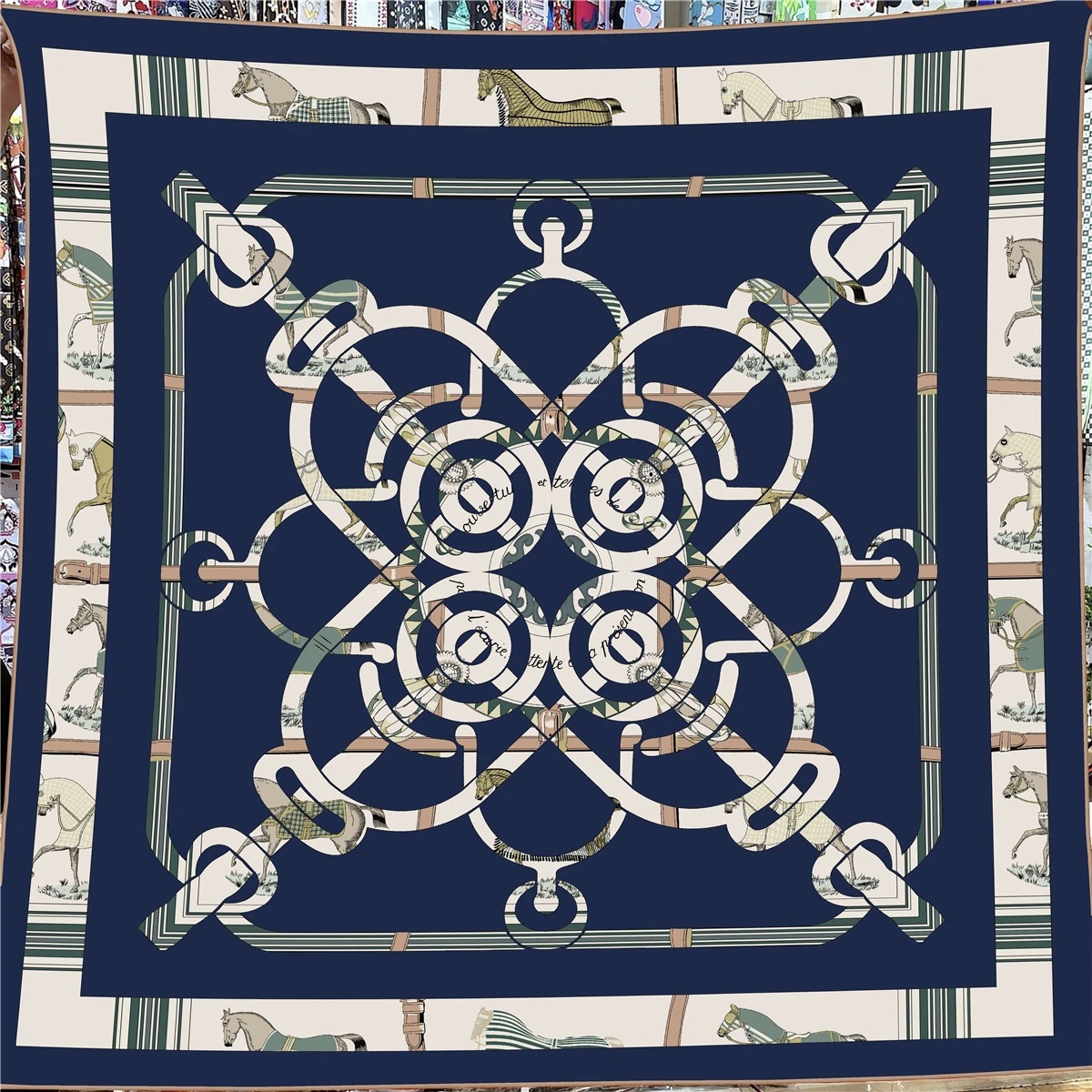 30% soie 70% cachemire écharpe femmes roulé à la main chaîne de cheval de guerre imprimer foulards carrés enveloppes Bandana grand Hijabs chaud châle écharpe