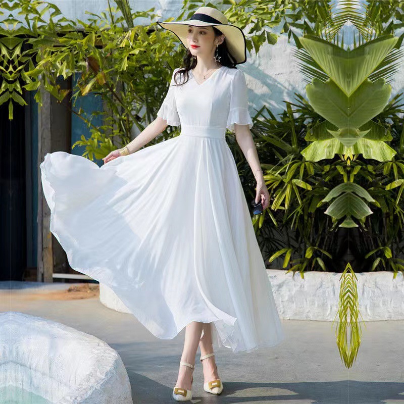 Robe longue d'été en mousseline de soie pour femmes, nouveau tempérament coréen, Slim, Style bohème, plage, grand ourlet, 2026