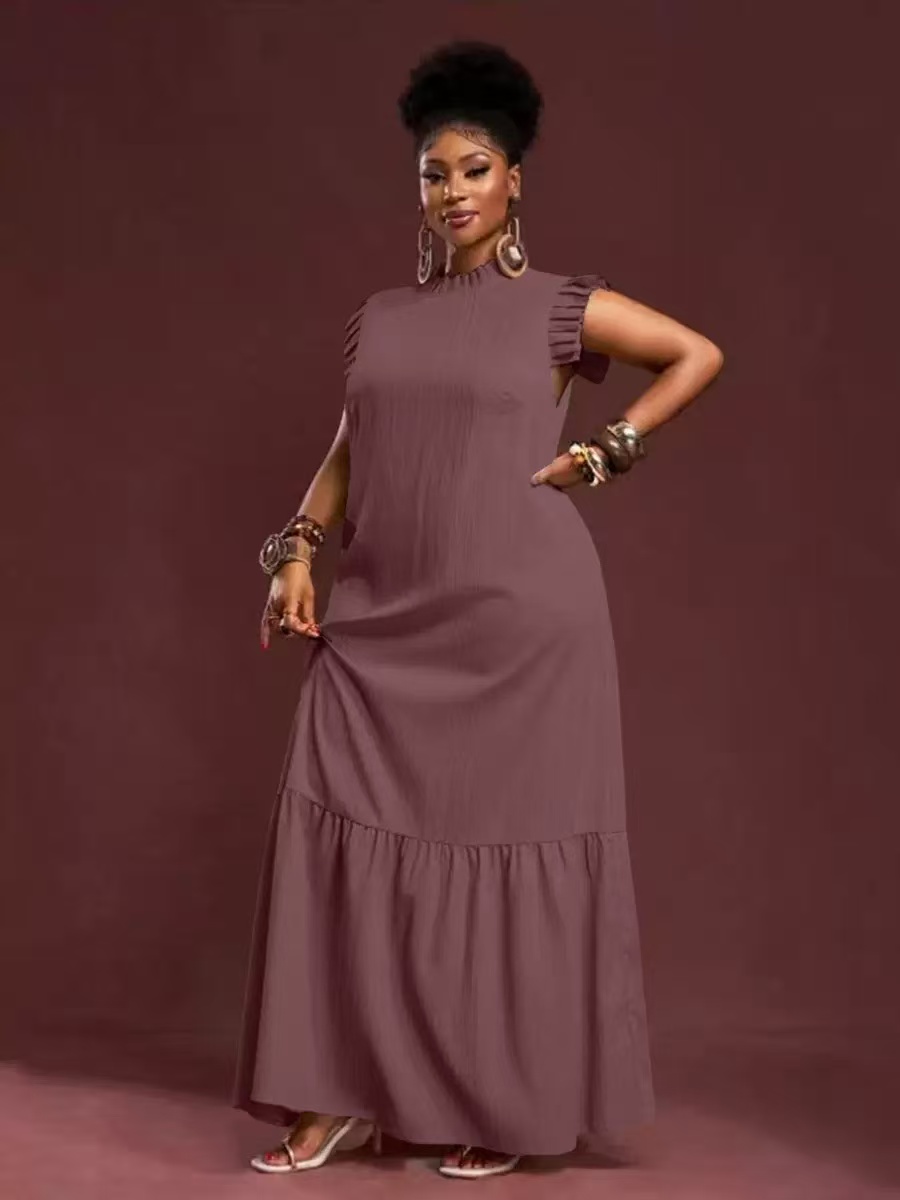 Robe élégante pour femmes grandes tailles, style décontracté pour le travail, style européen et américain, avec texture plissée et ourlet large et évasé