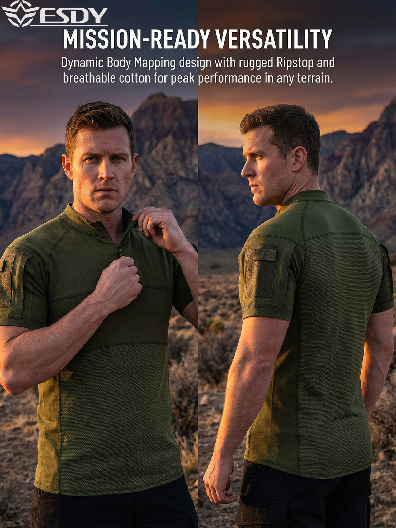 T-shirt tactique à haute élasticité pour hommes, chemise de combat militaire respirante et résistante à l'usure avec poches sur les bras pour la chasse, le camping et la randonnée
