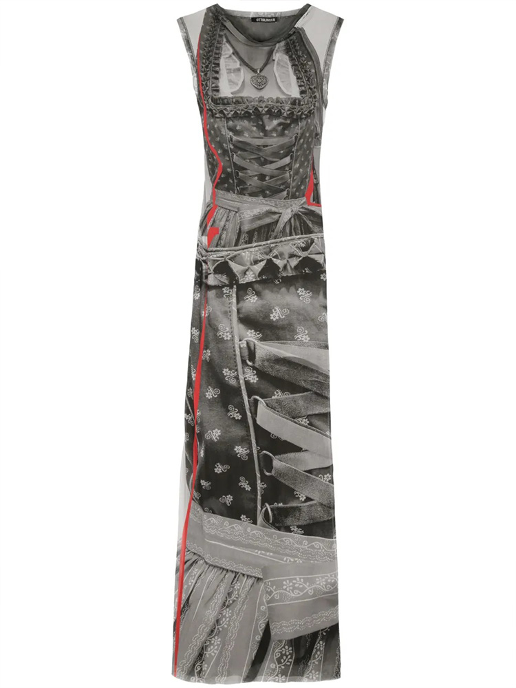 Débardeur Maxi robes pour femmes mode Sexy Streetwear Kitty imprimé sans manches col rond maigre longues robes Robe femme décontracté mince