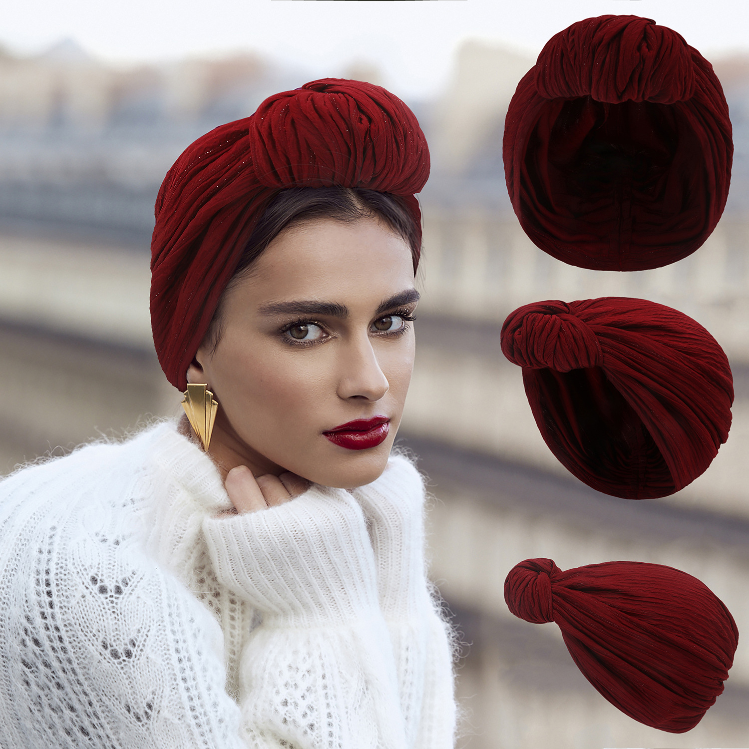 Mode femmes briller fil d'argent noeud Turban casquette automne hiver chaud chapeaux Bonnet décontracté Streetwear femme musulman indien chapeaux