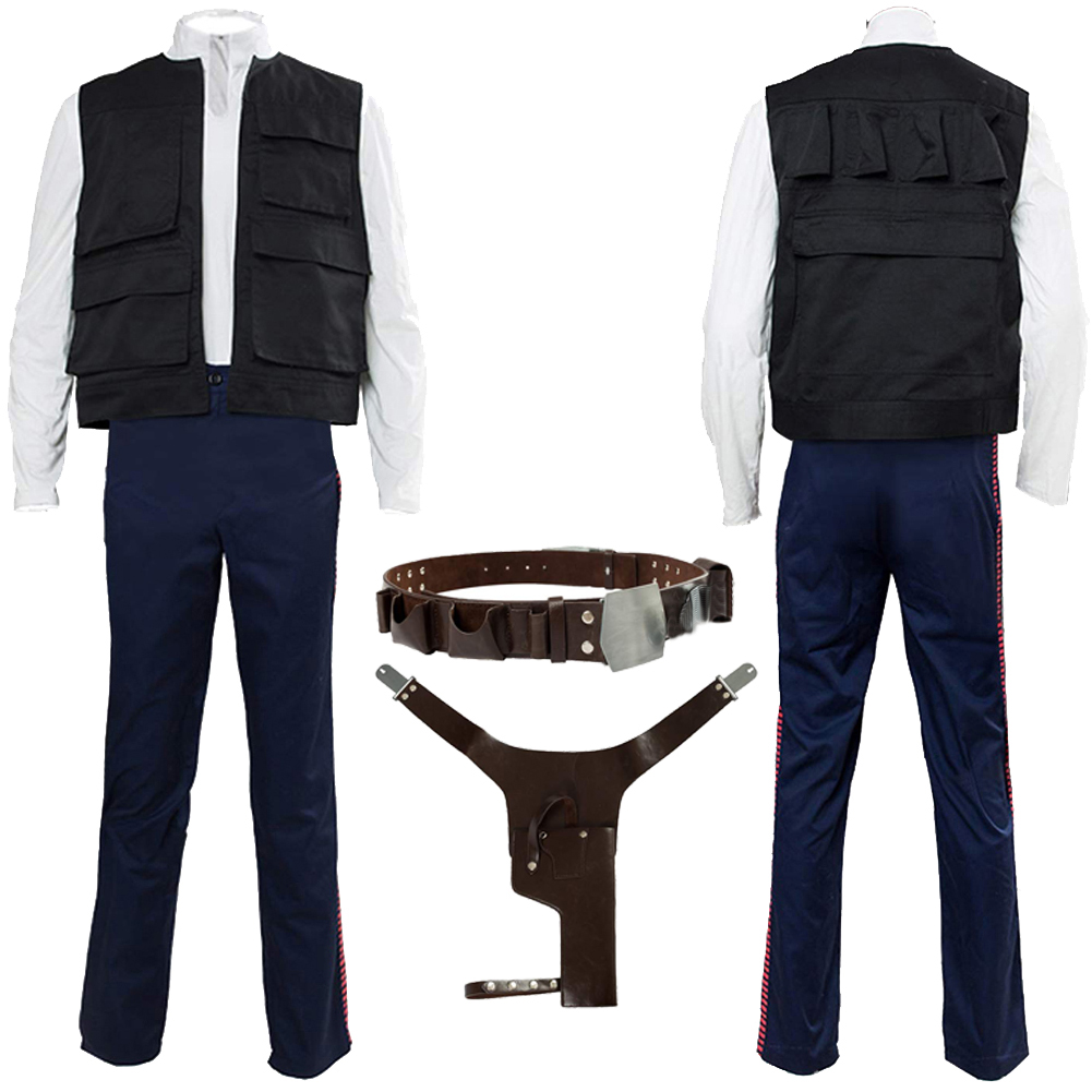 Costume de Cosplay Han Solo Fantaisie avec Ceinture, Tenue de Bataille Spatiale du Film, Déguisement pour Hommes, Vêtement de Fête d'Halloween et de Carnaval
