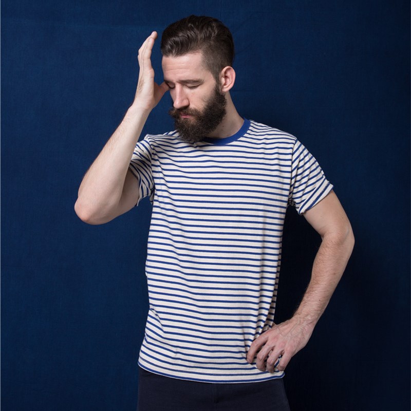 Akkad Kuti-T-shirt Vintage à Rayures Bleues et Blanches pour Homme, Vêtement en Coton Lourd, Décontracté, Streetwear, Unisexe