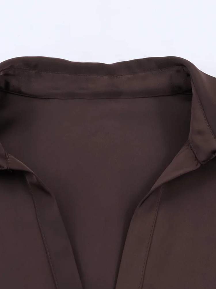 Chemisier en satin pour femme avec ceinture à nouer, col en V, manches longues, printemps-été, chemises simples pour femme, chemises et blouses élégantes pour femme
