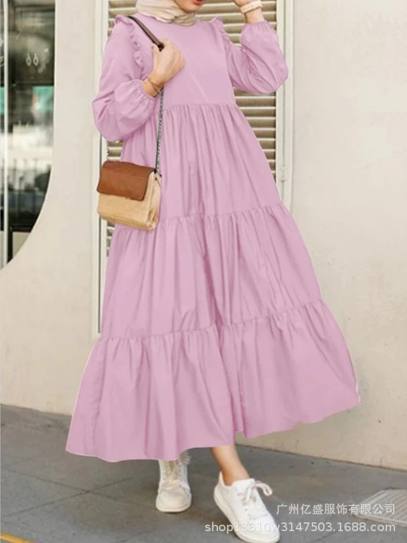 Robe longue vintage à volants pour femmes musulmanes, manches longues, Kaftan marocain, Abaya décontractée, Hijab, Turquie, Printemps