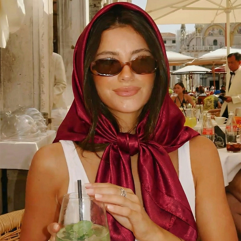 Foulard hijab uni 90 cm pour femme, en satin de soie, bandeau, écharpe pour cheveux, châle carré, bandana pour femme