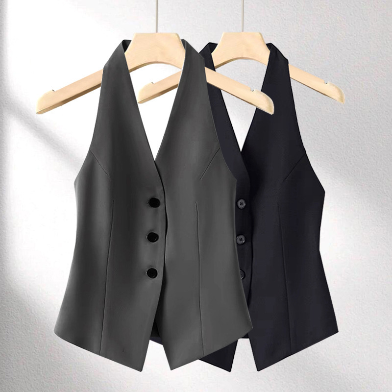 Gilet de costume pour femme, nouvelle collection printemps-été, sans manches, dos nu, polyvalent, haut féminin, chaleco mujer