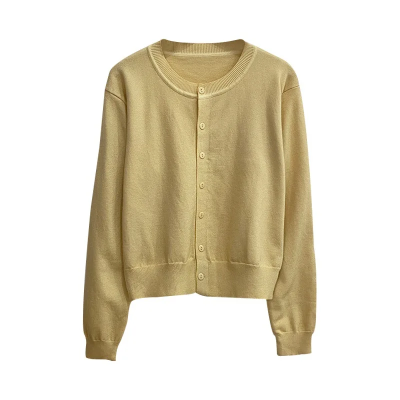 Cardigan à manches longues pour femmes, col rond, boutonné, tricot, automne et printemps, simple boutonnage, 2025