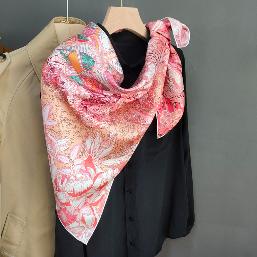Foulard d'été en soie 90CM, Bandanas en sergé, ourlets de luxe de styliste, châles à roulettes, accessoires de tête, cheveux, cou, décoration, cadeau de noël