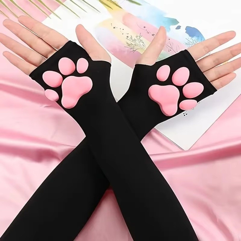 Manches de protection solaire 3D en soie glacée motif griffe de chat, anti-UV, absorbantes, rafraîchissantes, avec coussinets en silicone respirants pour les bras