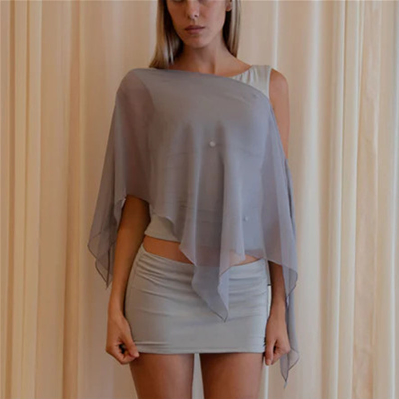 Hirigin – haut Poncho transparent pour femmes, châle asymétrique en maille, enveloppe transparente en mousseline de soie, robe de soirée, couverture de mariage