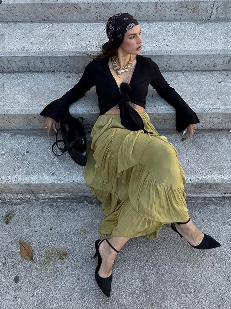 Ensemble jupe à volants élégante pour femmes, Sexy, dentelle, sans manches, hauts transparents, ligne A, jupes en cascade, tenues de printemps et d'été pour dames, 2026