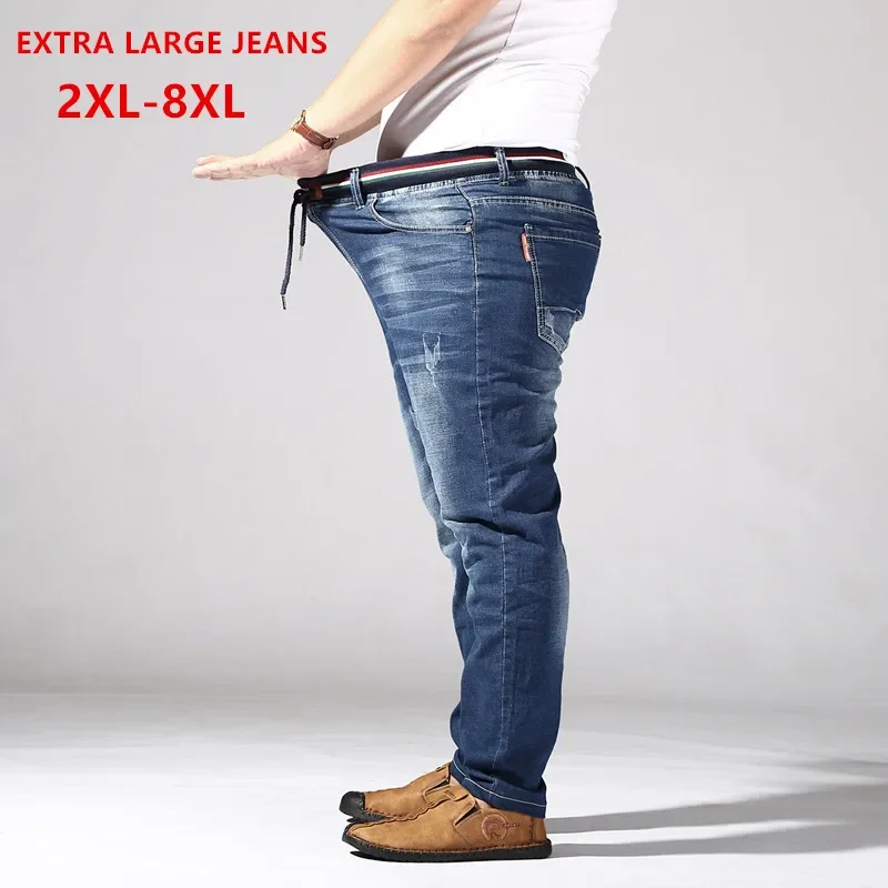 Jean Extra Large en détresse pour hommes pantalon en Denim extensible 6XL 7XL 8XL grande taille pantalon déchiré pour hommes 160KG Jean élastique masculin