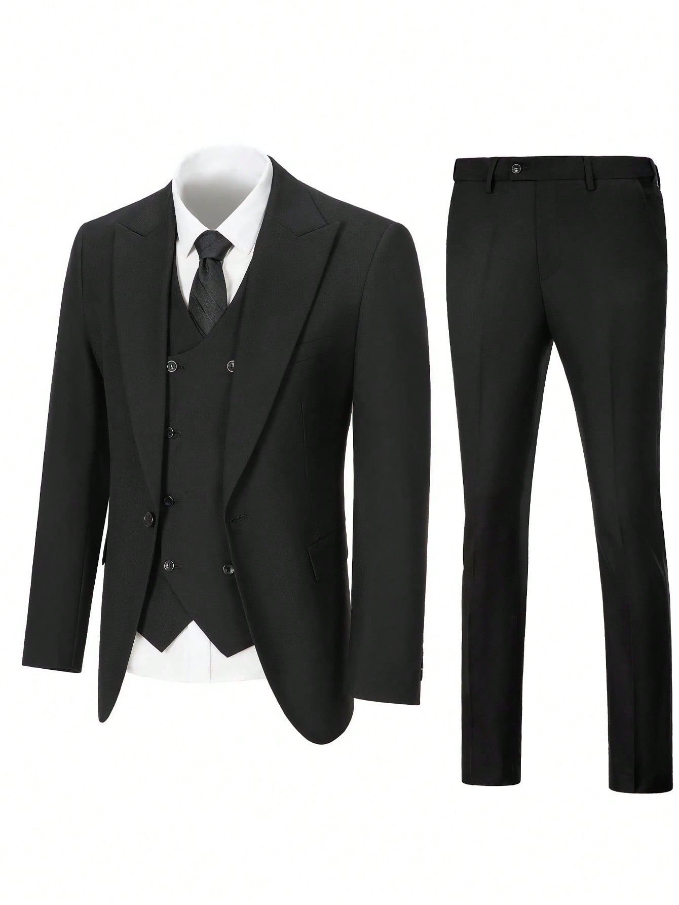 Costume 3 pièces pour homme, élégant, uni, coupe slim, blazer croisé, gilet et pantalon, pour soirée ou affaires