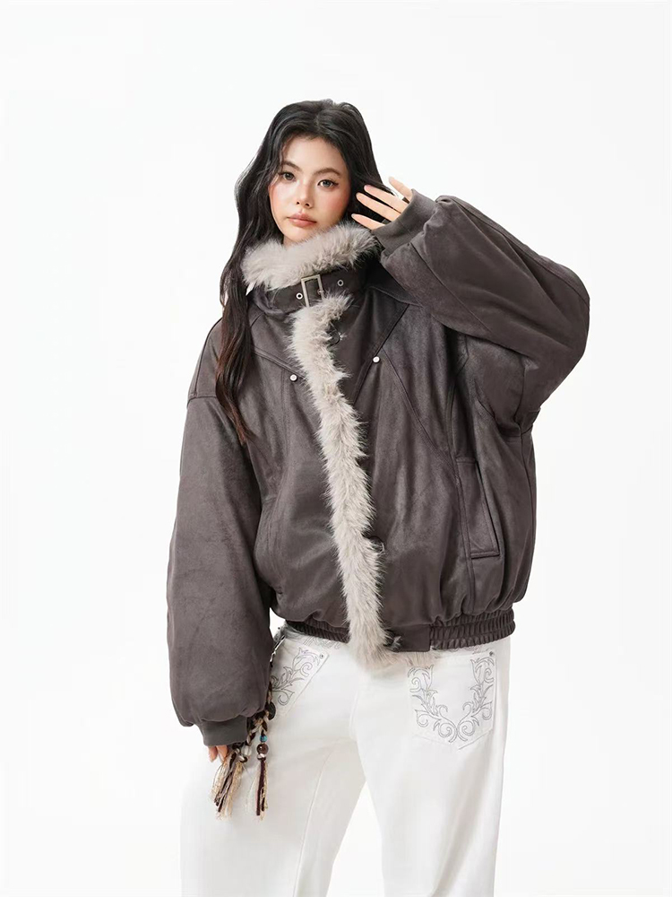 Parka à col en fourrure pour femme, Streetwear américain ample, manteaux polaires, Bf Harajuku, simple boutonnage, vêtements d'extérieur chauds, Y2K, nouvelle collection hiver