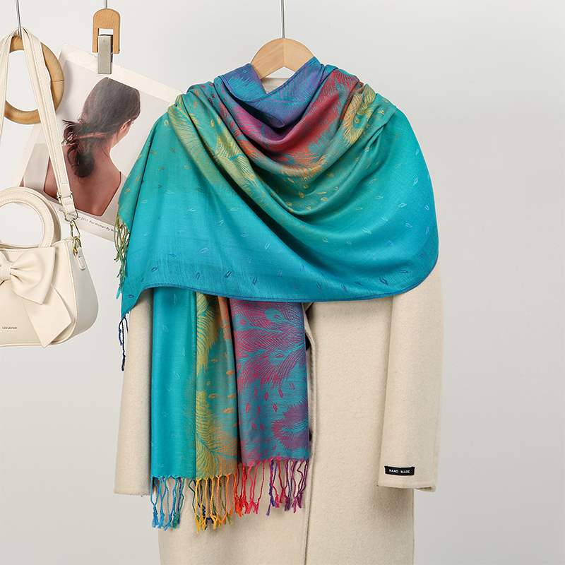 2025 femmes hiver Pashmina châle épais Paisley Jacquard écharpe Macaron arc-en-ciel couleur voyage coupe-vent musulman Hijab Wrap Poncho