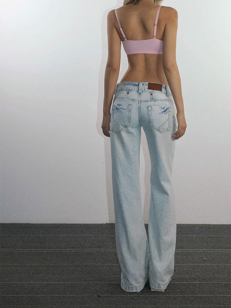 Décontracté bleu clair taille basse jean femme Streetwear américain Vintage Denim pantalon femme décontracté lavé droit Pantalons Mujer