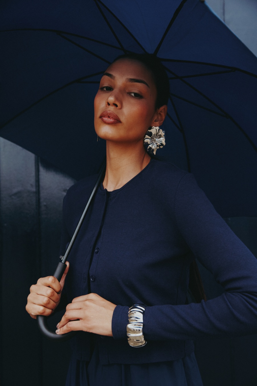 AS AW25 robe Patchwork col rond haut côtelé + jupe + cardigan vêtements femme