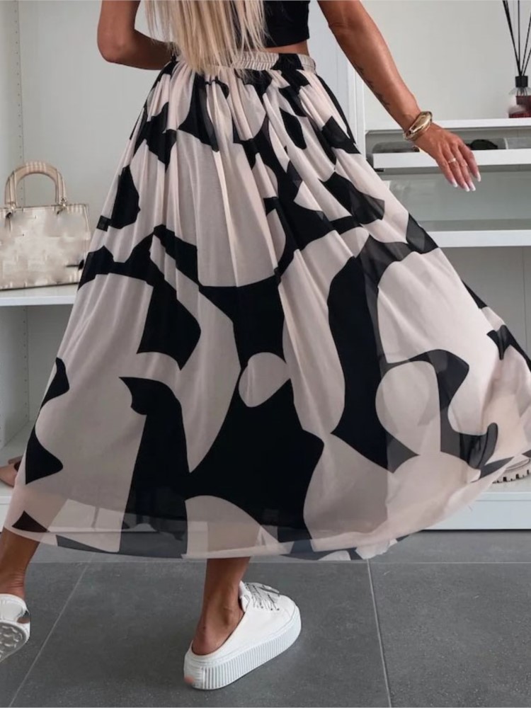 Jupe ample imprimée élégante pour femmes, jupe longue décontractée, taille haute, mode vacances, plage, fête, vêtements pour femmes, nouvelle collection été