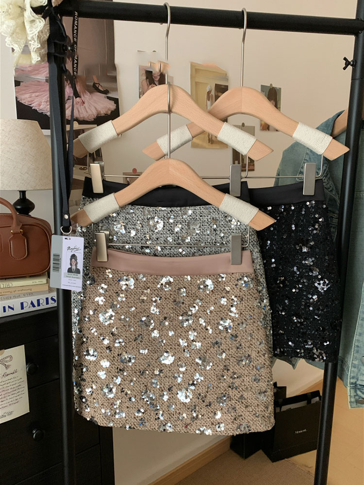 Jupe midi à paillettes pour femmes au printemps, jupe trapèze taille haute, design haut de gamme, niche, tempérament, jupe courte moulante aux hanches