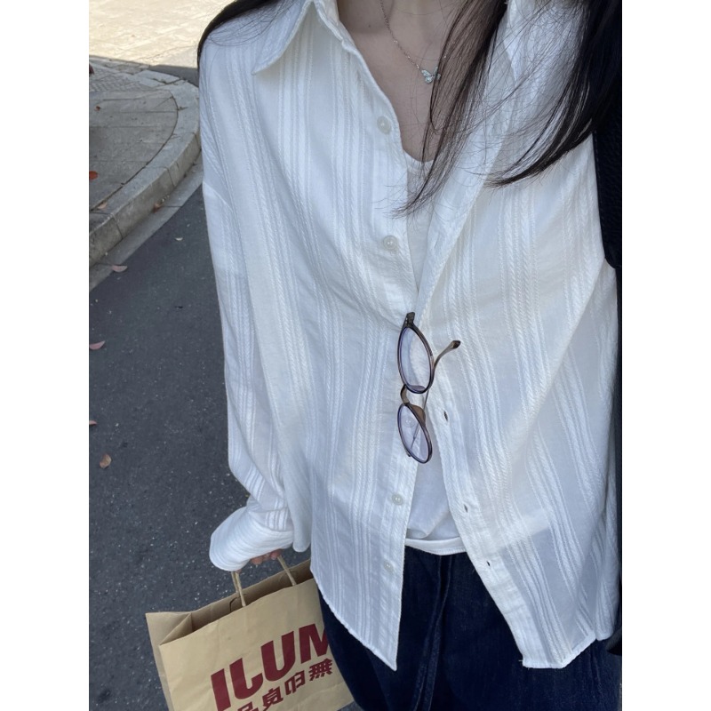 Chemise Femme à Rayures Blanches, Style Décontracté, Printemps-Automne, Design Tendance INS, Blouse à Boutons, Haut à Manches Longues, Vêtement Décontracté