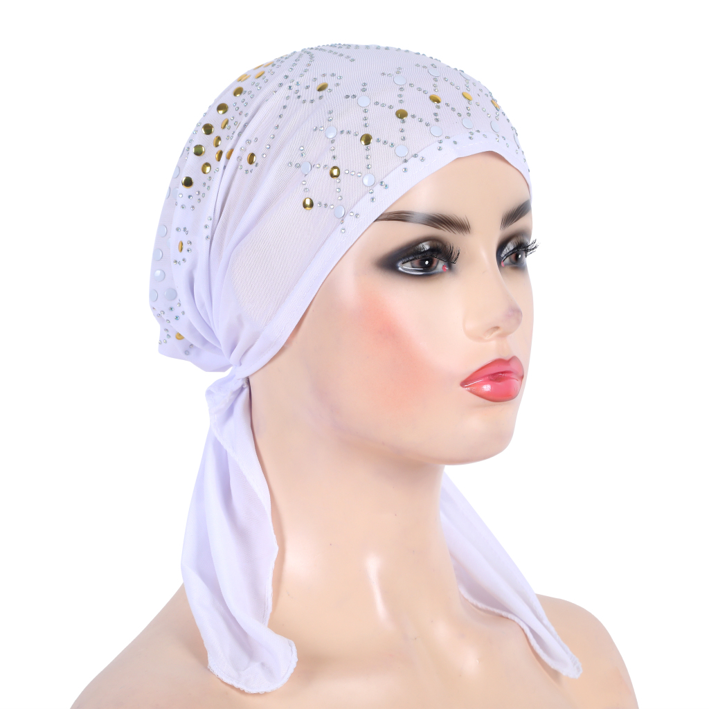 H089 mode turban hijab avec paillettes d'or musulman hijab écharpe islamique foulard chapeau amira tirer sur bandeau