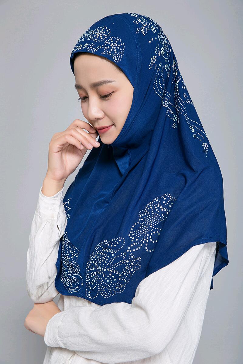 H006 Adultes ou grandes filles bonne taille musulman hijab écharpe avec strass foulard islamique chapeau armia tirer sur bandeau cadeau du ramadan