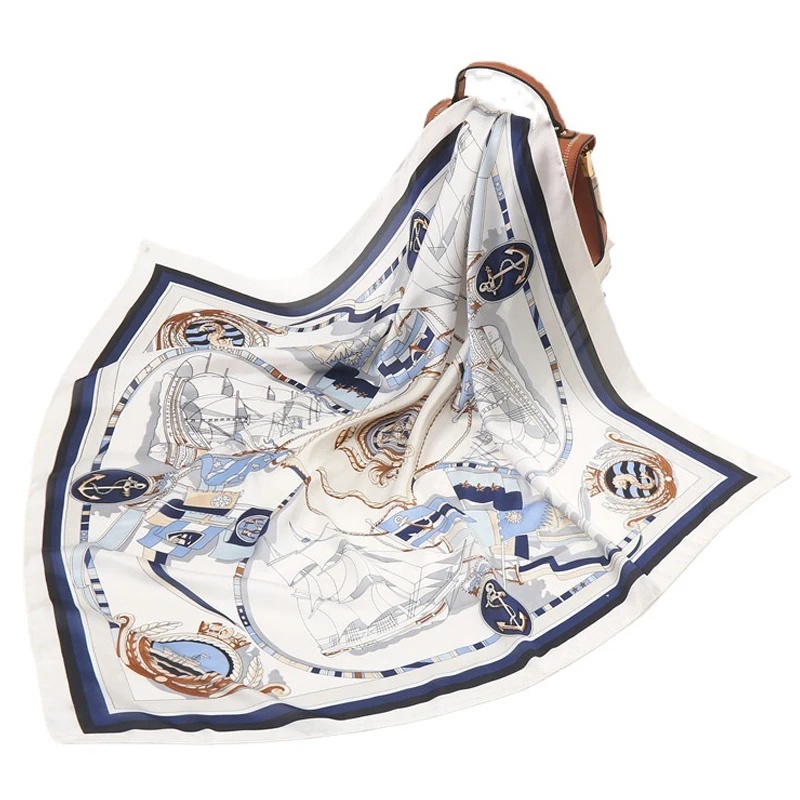 Grand foulard carré en soie 90x90cm pour femme – Foulard de tête en satin inspiré des créateurs de luxe, châle polyvalent, écharpe de cou et hijab