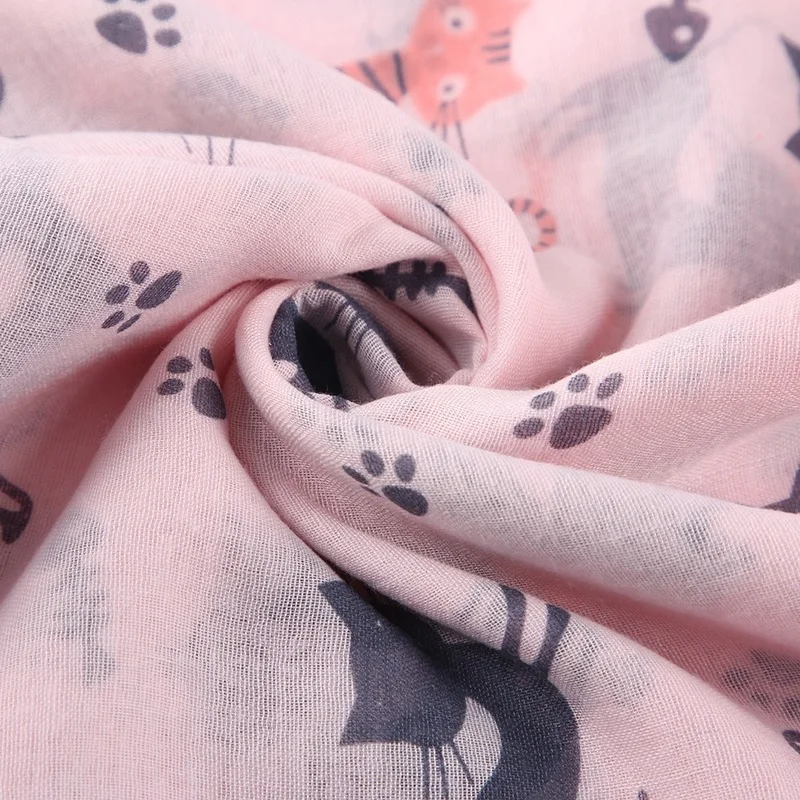 Mode chat empreinte impression femme écharpe coton foulards extérieur Relaxation foulard châle garder au chaud pour éviter le vent