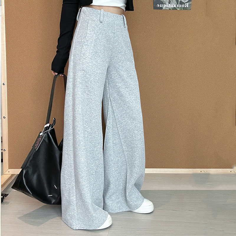 Pantalon évasé long et ample de style coréen pour femmes, taille haute, couleur unie, pantalon long pour femme, pantalon de survêtement décontracté pour l'automne et l'hiver.